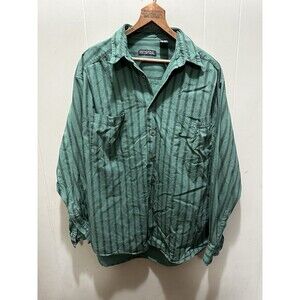 Generra Collection Men's Green Striped Long Sleeve Button Up Shirt Size Medium
